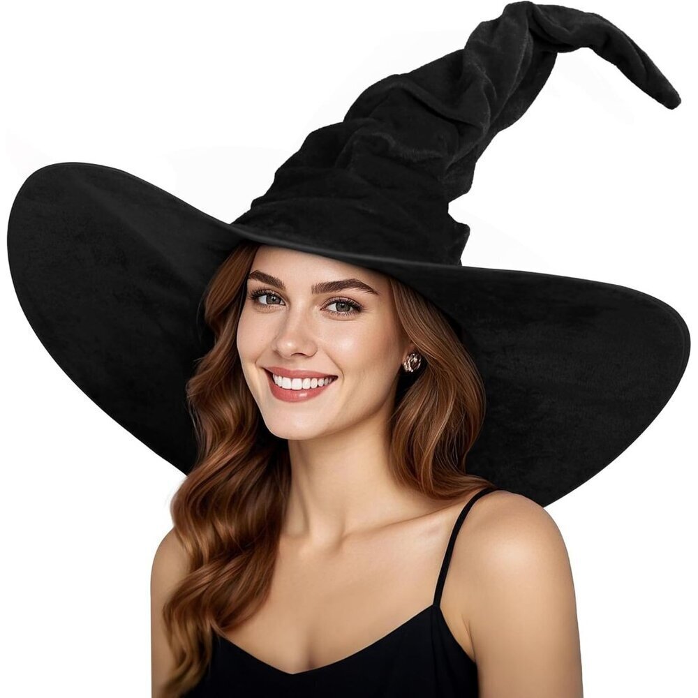Women's Velvet Witch Hat Oversized Wide Brim Halloween Costume Accessory